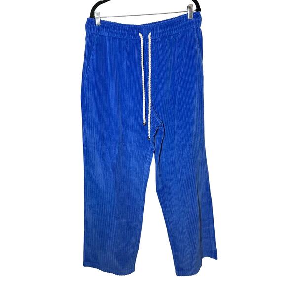 Nahmias Men's Blue Corduroy Relaxed Trousers Size 36 Drawstring Straight Leg - Picture 2 of 14